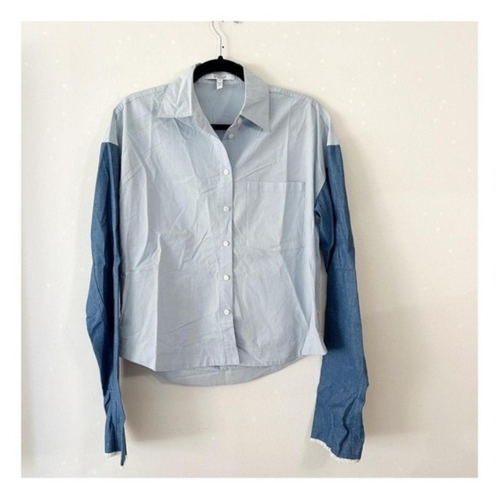Derek Lam 10 Crosby Mix Media Button Down Shirt Color Block Blue size 00